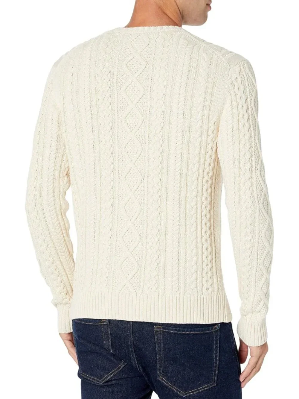 Cozy 100% Cotton Long-Sleeve Fisherman Cable Knit Crewneck Sweater for Men